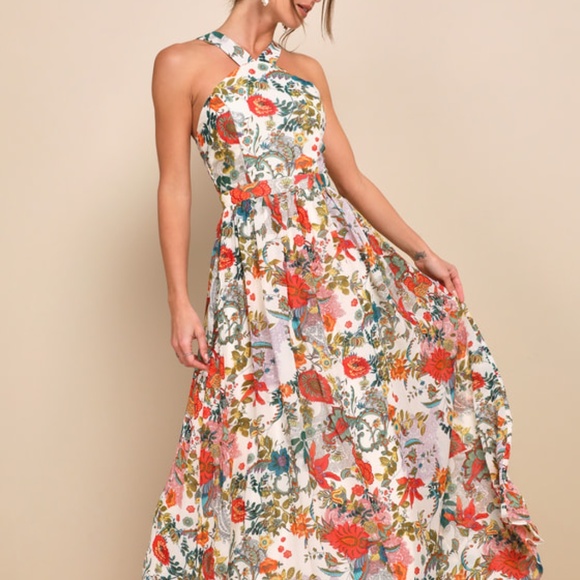 Lulus Dresses & Skirts - Lulus Lilja Cream Floral Print Maxi Dress Beige - Size S